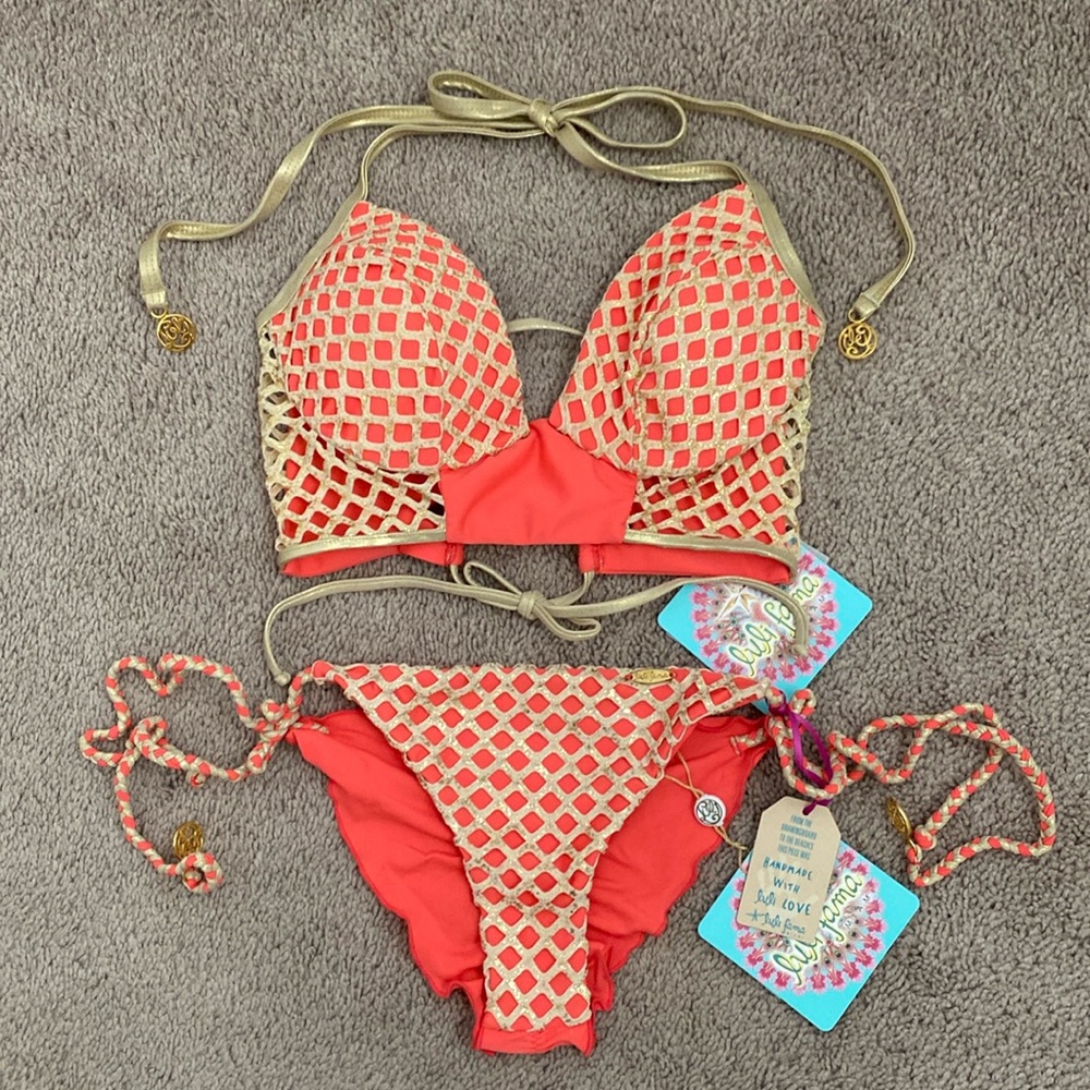 Luli Fama Starfish Wishes Laced Up Corset Top And Brazilian Tie Bottom Size XS